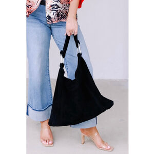 Free People Bobbi Black Slouch Suede Tote NWT Boho Oversized